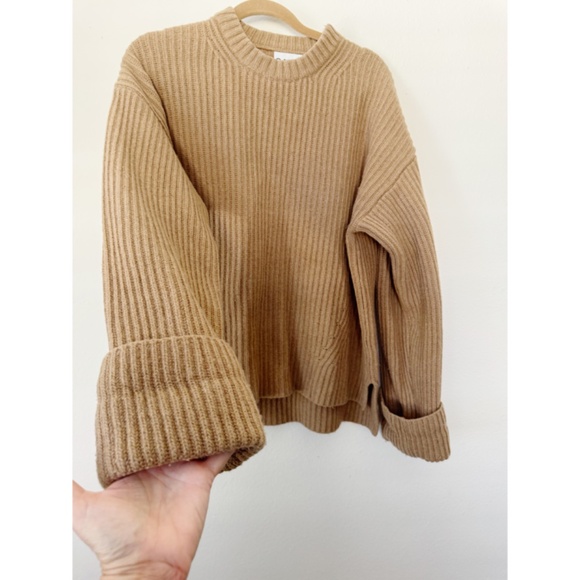 GANNI Recycled Wool Pullover Ribbed Crewneck Sweater Camel S - Picture 8 of 10
